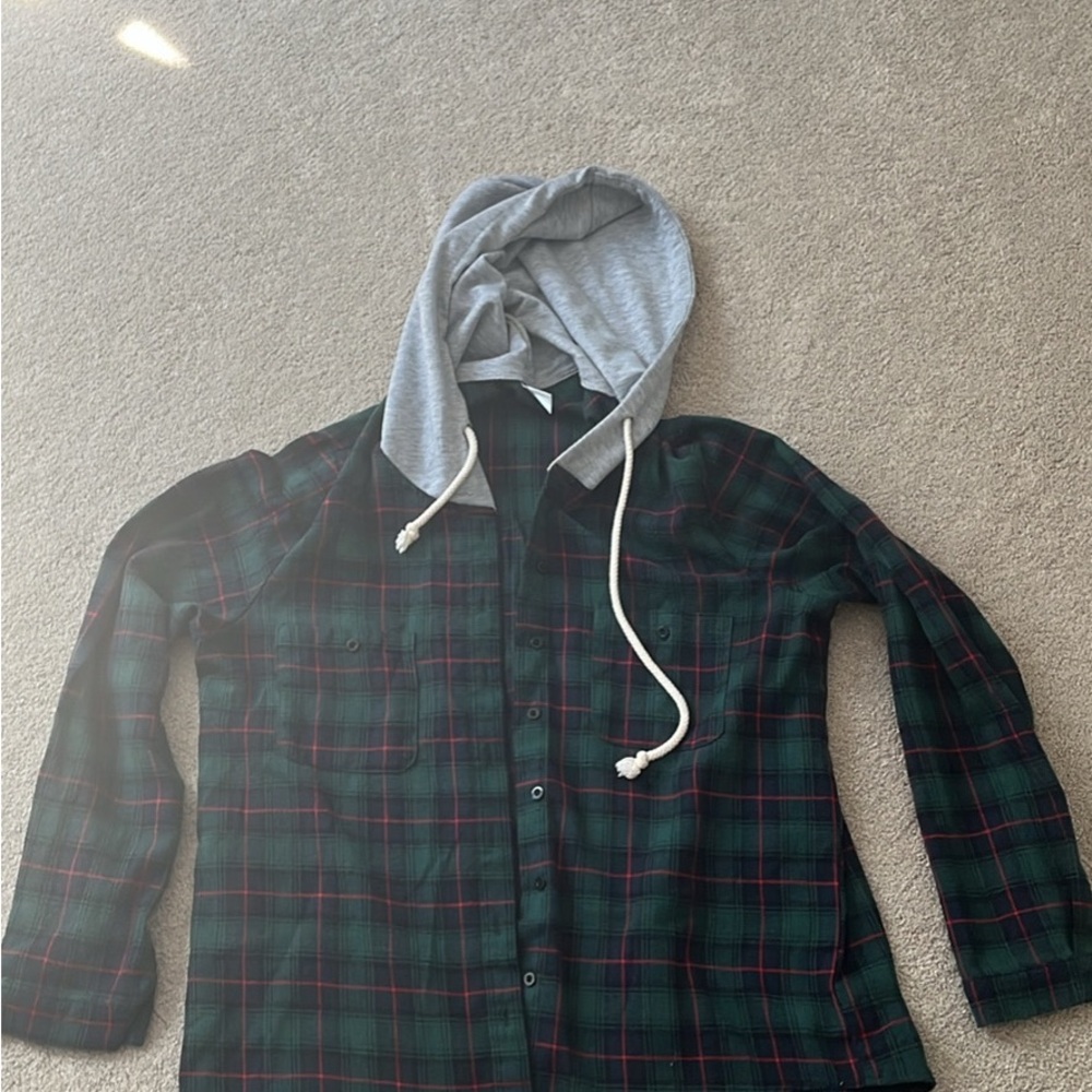 Plaid Shirt with Gray Hood size Medium